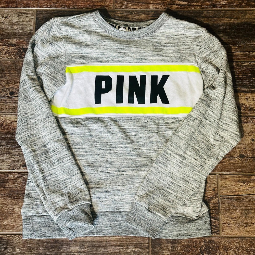 Pink Victoria's Secret - Women's Extra Small XS Grey Green Stripes Sweatshirt